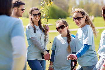 Image showing group of volunteers with trees and shovel in park