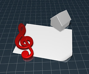 Image showing clef symbol and house symbol on blank white paper sheet - 3d rendering