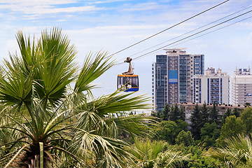 Image showing The cable car to the top of the mountain in the resort town.