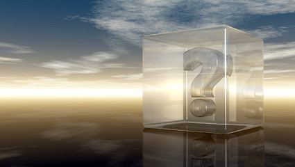Image showing question mark in glass cube under cloudy sky - 3d rendering