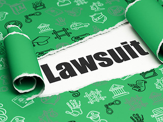 Image showing Law concept: black text Lawsuit under the piece of  torn paper