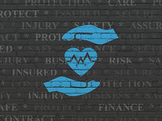 Image showing Insurance concept: Heart And Palm on wall background