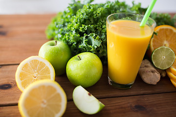 Image showing glass of orange juice, fruits and vegetables