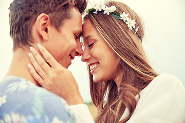 Image showing happy smiling young hippie couple outdoors