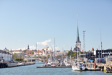 Image showing sea port harbor and old town in tallinn city