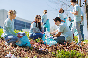 Image showing volunteers with garbage bags cleaning park area