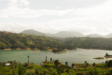 Image showing view to lake or river from land hills on Sri Lanka