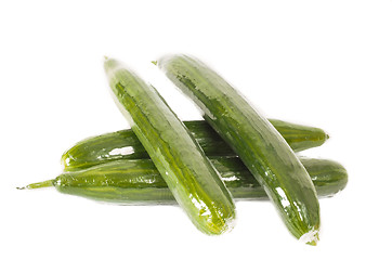 Image showing Cucumbers in heat shrink film on white