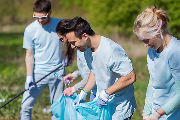 Image showing volunteers with garbage bags cleaning park area