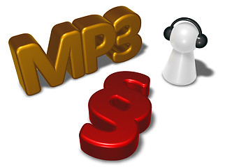 Image showing mp3 tag, paragraph symbol and pawn with headphones - 3d rendering