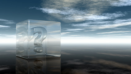 Image showing question mark in glass cube under cloudy sky - 3d rendering