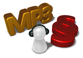 Image showing mp3 tag, paragraph symbol and pawn with headphones - 3d rendering
