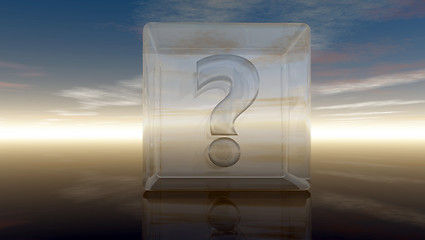 Image showing question mark in glass cube under cloudy sky - 3d rendering