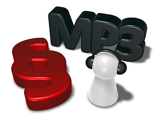 Image showing mp3 tag, paragraph symbol and pawn with headphones - 3d rendering