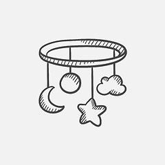 Image showing Baby bed carousel sketch icon.