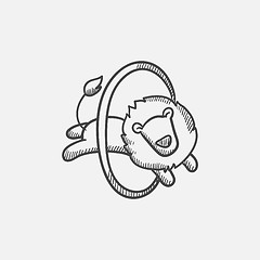 Image showing Lion jumping through ring sketch icon.