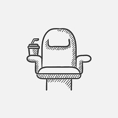 Image showing Cinema chair with disposable cup sketch icon.