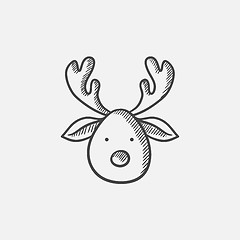 Image showing Christmas deer sketch icon.
