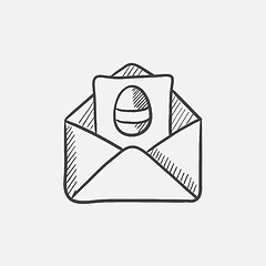 Image showing Easter greeting card in envelope sketch icon.