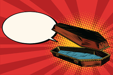 Image showing Wooden coffin says comic bubble