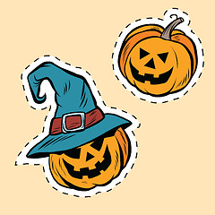 Image showing Set of stickers Halloween evil pumpkin