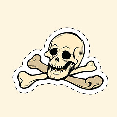 Image showing Skull and bones Jolly Roger label sticker