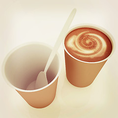 Image showing Coffe in fast-food disposable tableware. 3D illustration. Vintag