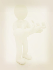 Image showing 3d man holds a baby on hands. 3D illustration. Vintage style.