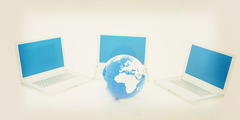 Image showing laptop network. 3D illustration. Vintage style.