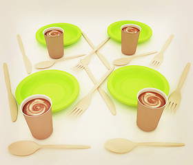 Image showing Coffe in fast-food disposable tableware. 3D illustration. Vintag