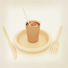 Image showing Coffe in fast-food disposable tableware. 3D illustration. Vintag