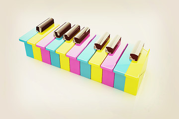 Image showing Colorfull piano keys. 3D illustration. Vintage style.