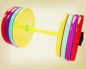 Image showing Colorful dumbbell . 3D illustration. Vintage style.