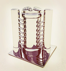 Image showing Abstract chrome metal pressure vessel. 3D illustration. Vintage 