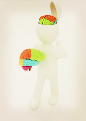 Image showing 3d people - man with half head, brain and trumb up. . 3D illustr