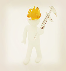 Image showing 3d man engineer in hard hat with vernier caliper . 3D illustrati