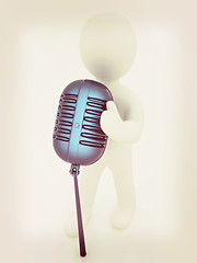 Image showing 3D man with a microphone on a white background . 3D illustration