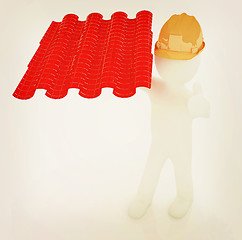 Image showing 3d man presents the roof tiles . 3D illustration. Vintage style.