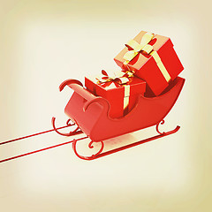 Image showing Christmas Santa sledge with gifts. 3D illustration. Vintage styl