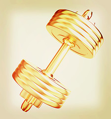 Image showing Gold dumbbells isolated on a white background. 3D illustration. 
