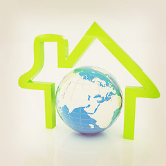 Image showing 3d green icon house, earth on white background . 3D illustration