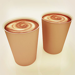 Image showing Hot drink in fast-food cap. 3D illustration. Vintage style.