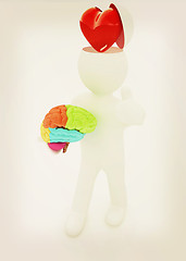Image showing 3d people - man with half head, brain and trumb up. Love concept