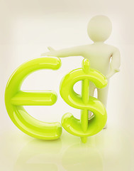 Image showing 3d people - man, person presenting - dollar and euro sign. 3D il