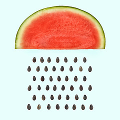 Image showing Watermelon slice with seeds raining.