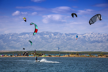 Image showing Kiteboarding Kitesurfing Extreme Sport in Nin Croatia