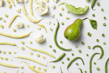 Image showing pear, cauliflower and beans on white background