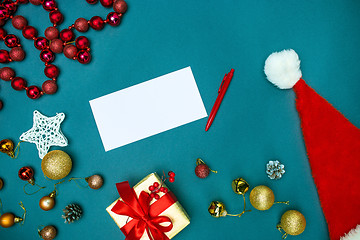 Image showing Greeting card mock up template with Christmas decorations.