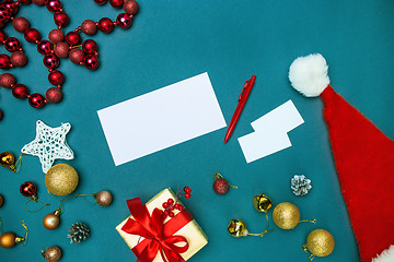 Image showing Greeting card mock up template with Christmas decorations.