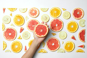 Image showing Mix fresh sliced orange, lemon and grapefruit
